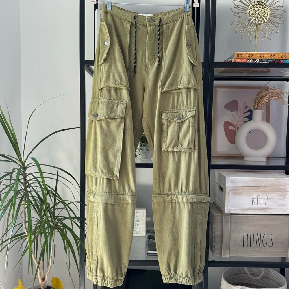 Zara Khaki Olive Green Mid Rise Straight Leg Slouchy Transformable Cargo Pants 2 - Picture 2 of 13